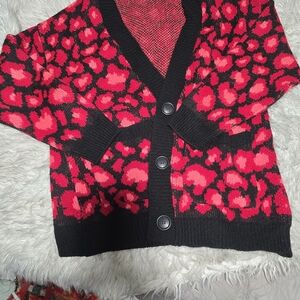 Topshop Red and Black Leopard Cardigan